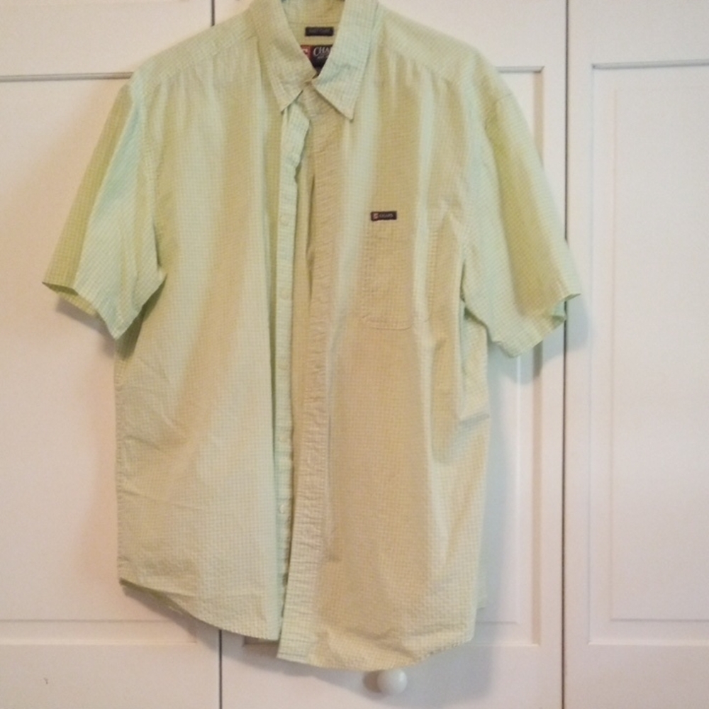 Chaps Green Casual Button Down Shirt with Short Sleeves